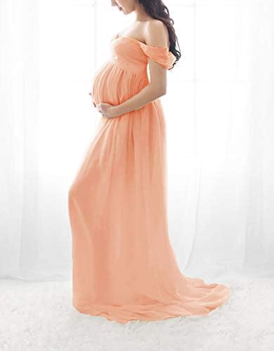 Haljina za trudnice fotografije s otvorenim ramenima Шифоновое haljina s prorezom sprijeda Maxi Haljine za trudnice