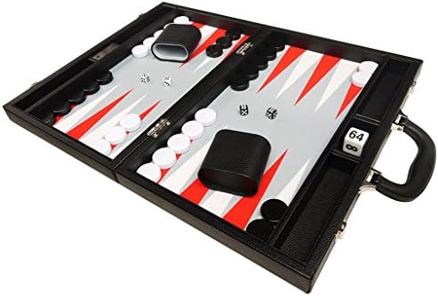 16-inčni Skup backgammon Premium klase Silverman & Co. - Prosječna veličina-Crni karton, Bijelo i Alo-Crvene točke