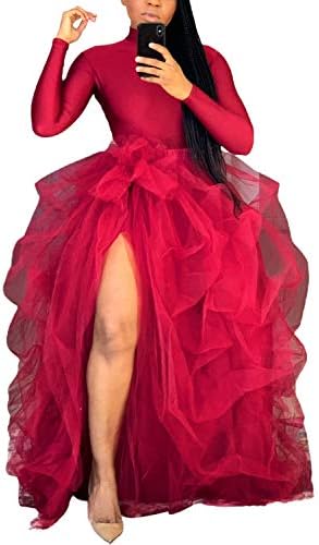 REDWOON Ženska suknja-svežanj od tila maxi, slojevito, s visokim strukom, za svadbene proslave, zabave, trapeznog