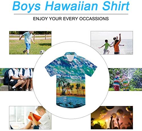 Mali i Veliki Dječak Na Zakopčane Havajske Košulje Kratkih Rukava Cool Crtić s po cijeloj površini Aloha Haljina Majice Majica za Djecu od 7-14 T