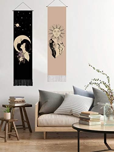 2 pakiranja boemske dekor luksuzni psihodelični tapiserije sa suncem i mjesecom za spavaće sobe, estetski vertikalni