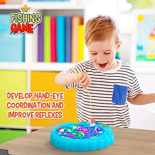 Igra set za ribolov - 21 Riba, 4 Stup i Rotirajuća ploča omogućena je i u glazbi-Obiteljske Igre za Djecu je na stražnjem dvorištu sa šarenim igračke za bebe i malu djecu u dobi od 3 4 5 6 7 i više - Plava