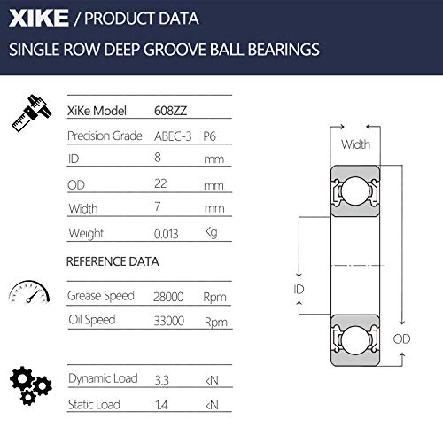 XiKe 10 Kom. 608ZZ Dvostruki Ležajevi sa metalnim pečatom 8x22x7mm, Pre mutne i stabilne Radne karakteristike