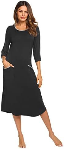 Ekouaer Duga noćna košulja Ženska odjeća za odmor s 3/4 rukavima Pidžama srednje dužine Košulja za spavanje s džepovima S-XXL