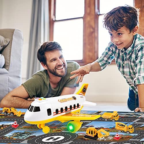 Igračke za zrakoplove COVTOY za dječake 2 3 4 godina, Igračke za dječake-djecu, Avion sa svjetlom i zvukom, Prijevoz teretni zrakoplov s 4 građevinske strojeve, Igračke za djecu u dobi od 2-4 godine Pokloni