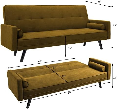 Kauč-krevet-futon Pawnova, Moderan Preklopni Kauč od Umjetne Kože za Dnevni boravak s 2 jer držač čaša Izmjenjivi