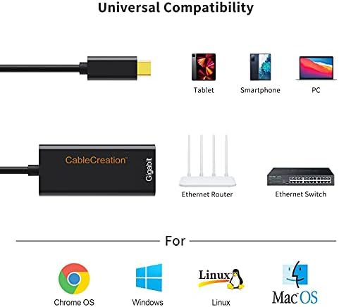 USB C Ethernet kabel USB-ac ispravljač tipa C do RJ45 gigabit lan, Podržava 10/100/1000 Mbps, Kompatibilan sa