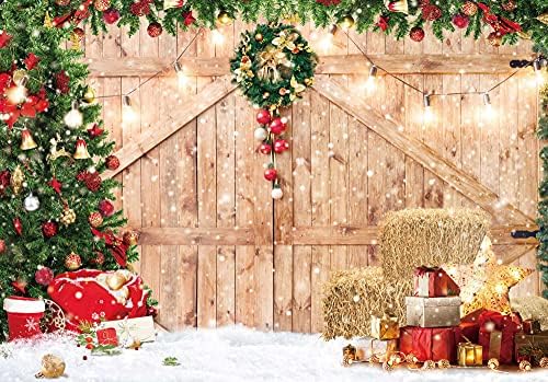 GiuMsi 8x6 metara Poliester Seljački Božićni Prolio Drvena vrata Pozadina za fotografiranje Božićno drvce Snow