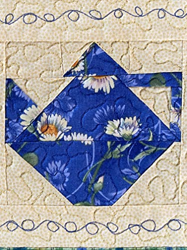 Plavo-Žute Tratinčice Čaj Tkanina Zid, Tekstilna Zidna Tapiserija 12x12 cm, Dekor Kuhinja, Cvjetni Čaj Umjetnost