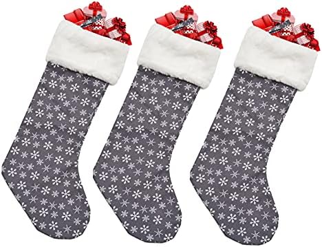 3 Kom. Veliki Božićni Čarape sa Снежинкой, 18-inčni Siva Božićne Čarape s Manžetama od Umjetnog Krzna s Pliš
