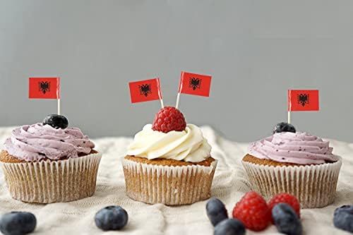 QQSD 100 kom Zastava Albanije Čačkalice Albanski zastave Ukras za tortu, Mini-mali Zastava Štapići za cupcakes,