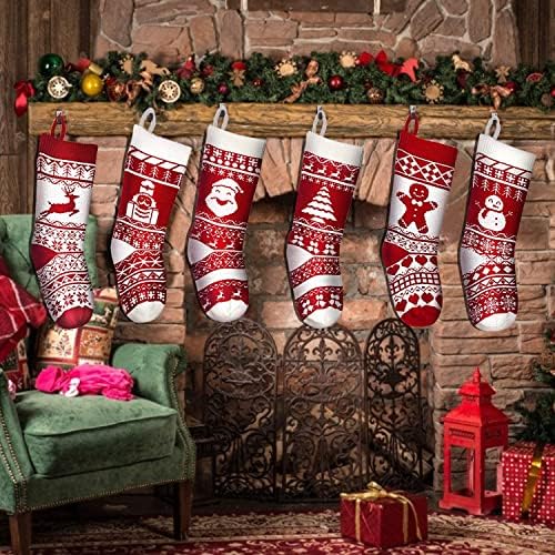 6 Komada 18 Kukičanih Božićne Čarape, Vrlo Velike Božićne Čarape Ukras Santa Snjegović Se božićno Drvce Medenjak