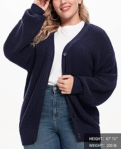 Ženski cardigan-džemper QUALFORT od pamuka na zakopčane dugih rukava, pletene cardigans velike veličine