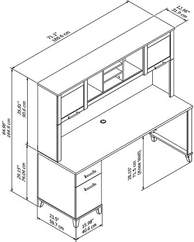 Uredski stol Bush Furniture Somerset s ladicama i sandučićem, 72 W, Siv-siva