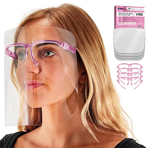 Zaštitne maske za lice TCP Global Salon World s ružičastim оправами za naočale (Set od 4 komada) - Ultra Prozirne
