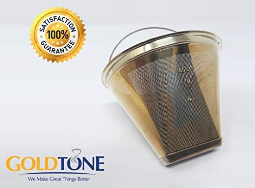 Kava filter od nehrđajućeg čelika GOLDTONE - Trajni Metalni Višekratnu upotrebu Kava filter u stilu konusa broj 4 za kavu Cuisinart - Uključuje Iskop i četkicu za zube