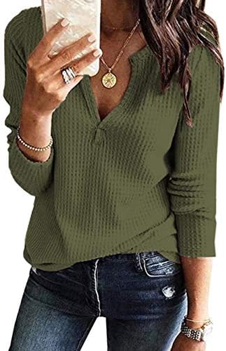 Poznata ženska majica s dugim rukavima i V-izrez slobodnog rezanja, meke blebetanje pletene toplinske vrhovima
