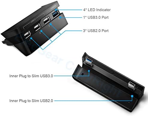 USB hub ElecGear 3,0 za PS4 Slim, USB produžni kabel razdjelnik, priključak za punjenje (1x USB3.0 i 3X USB2.0) s led za Playstation 4 Slim CUH-2xxx