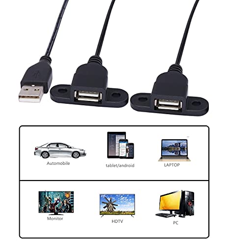 Produžni kabel za punjenje USB 2.0, USB 2.0 od muškaraca Dvostruko Ženi Produžni kabel za punjenje Kabel za pričvršćivanje na ploči s otvorom za vijak za Vinskog ormara, Hoteli,Namještaja, Postavite USB priključak za punjenje-5 stopa (1,5 m)