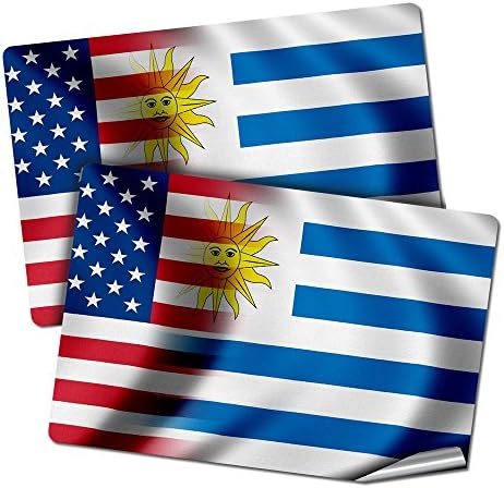 ExpressItBest Dvije naljepnice 2x3/Naljepnice sa zastavom Urugvaj - Vala sa zastavom SAD - Долговечное kvaliteta