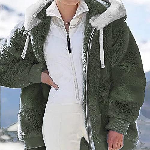Ženski zimski kaput s kapuljačom na munje, Casual tople plišani jakna dugih rukava, Moderan prugasta kaput Plus