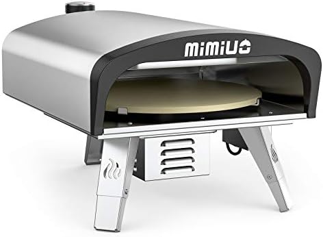 Prijenosni Plinski peć za pizzu Mimiuo s 13-inčnim Temeljac za pizzu i komad sklopivi Koru za Pizze - Set za kuhanje pizza na plin od nehrđajućeg čelika sa Sustavom automatske Rotacije (Serija Tisserie G-Oven) - Global patent