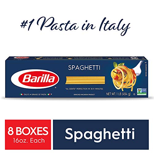 Pasta za špagete BARILLA Blue Box, 16 oz. Kutije (Pakiranje od 8 komada), 8 porcija u kutiji - Tjestenina Bez GMO-a, Kuha od krupice durum Pšenice - Talijanski paste broj 1 - Potvrđeni Košer tjestenina