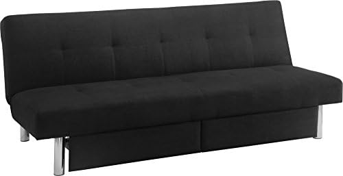 Kauč-futon DHP Sola kompaktnim pretincima za pohranu, kromiranim nogama i presvlake iz bogate crne mikrovlakana