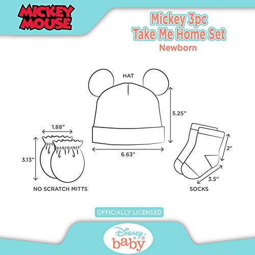 Disney Baby Boys Mickey Mouse Komplet od 3 predmeta, Get me kući: 3D Kapa-ушанка, Čarape i rukavice (0-3 m)