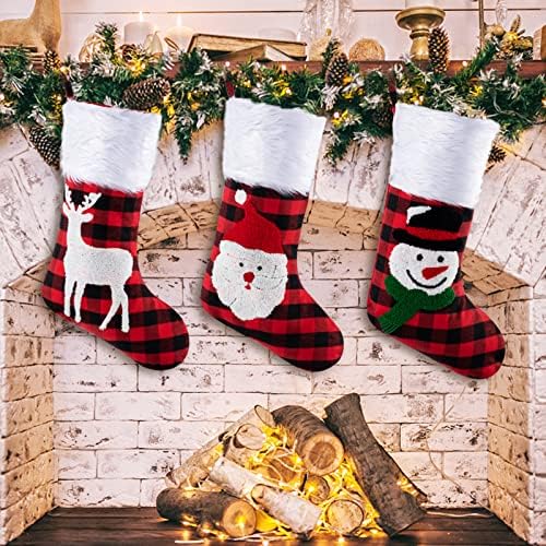 Božićne Čarape Angelhood 3 Pakiranje 18 Velike Božićne Čarape, Kockice stil od šatorsko platno s sobovi-Snjegovića