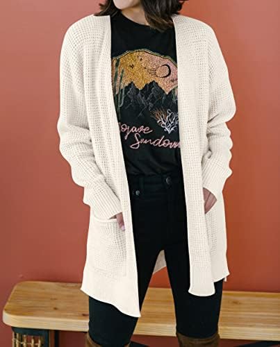 ZESICA Ženski džemper od вафельного dres dugih rukava i otvorenih prednji dio, cardigans, kaput, odjeća sa džepovima