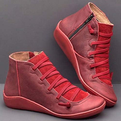 SOOTOP / ženske čizme od umjetne kože ravnim cipelama u retro stilu sa uvezivanje podrška svoda gležanj, амортизирующая