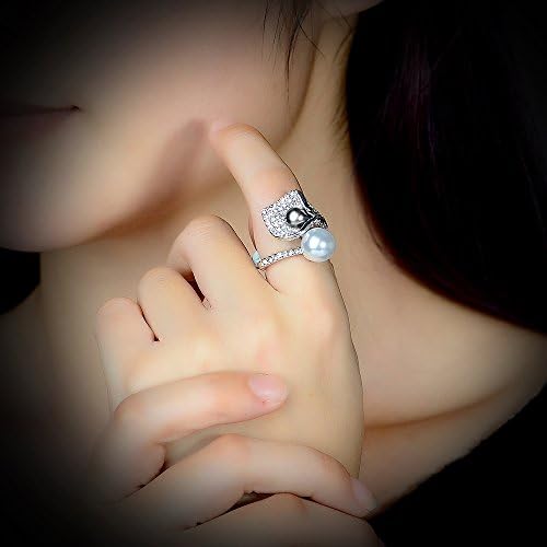 Aprilery Prsten s crnim i bijelim biserima za žene, prsten sa kristalne cvijet u potpunosti ivicom