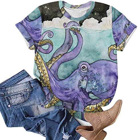 Dosoop Za žene s urezima kratkih rukava Svakodnevni bluza Majice Kitovi Morska kornjača Hobotnica Berba grafički