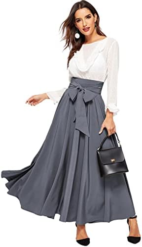 SweatyRocks Ženska elegantna suknja s visokim strukom, nabrane suknje Maxi s tie sprijeda