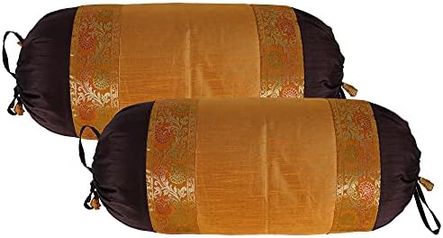 Gulaal Art Indijski etnička svilene jastuk za joge, okrugli jastučnicu, Жаккардовая brokat, Полидупион, cilindrični,