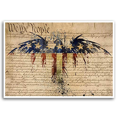 Art print američku zastavu, Ustav SAD-u, američki orao, Domoljubni dekor
