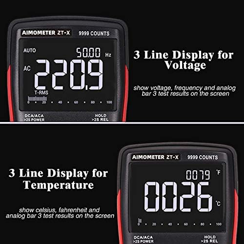 Aimometer EBTN LCD-multimetar 3-line prikaz 9999 Apsolutna Dizajn gumb Pravi среднеквадратичное vrijednost Automatski