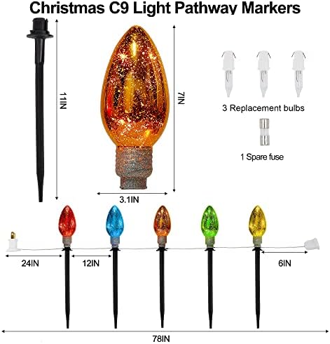 Božićna Svjetla Ljeskanje Zvijezda C9, 5 Komada Velikih raznobojnih svjetiljki s toljagama, za označavanje pjesama,