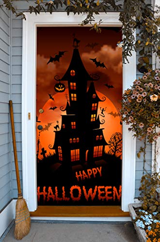Sretan Halloween za poklopca ulaznih vrata Kuće - Svečani Dekor na otvorenom - Full color cover vrata Kuće strave