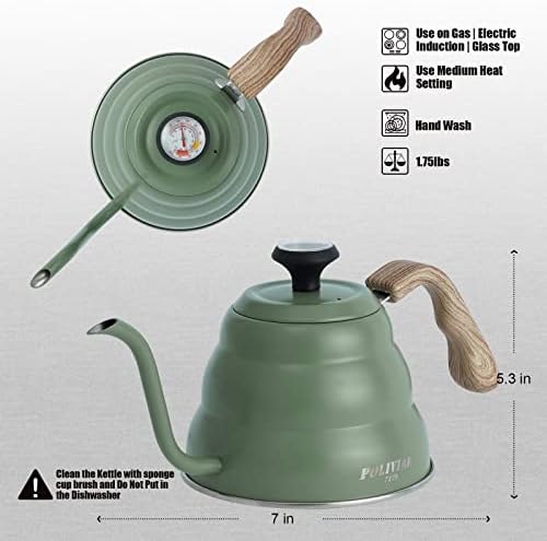 ПОЛИВИАР Sipati U Kavu čaj, 32 oz Ugrađen termometar za čaj i kavu, Posude s izljevom za čajnik s guska vrat