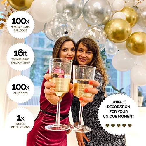 Bijela i zlatni Set za vijenac od balona sa Zlatnim srebrnim Konfeti - Lako prikupiti 100 kom. Premium - Bijele