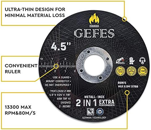 Rezanje krugova GEFES 25 Kom 4 1/2 x 1/24 x 7/8 za rezanje metala i nehrđajućeg čelika za Rezanje krug za kutna