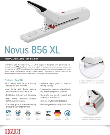 Klamerica Novus B56 XL za teške uvjete rada S dugom polugom, Kapacitet 20-170 Listova, Dubina šivanja 9,75 inča,