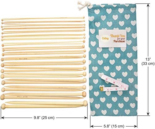Celley 18 Parova Glatke Bambusa Žbice za pletenje s vrećom (Dužina 9 3/4 inča, Veličine od 0 do 15 dolara)