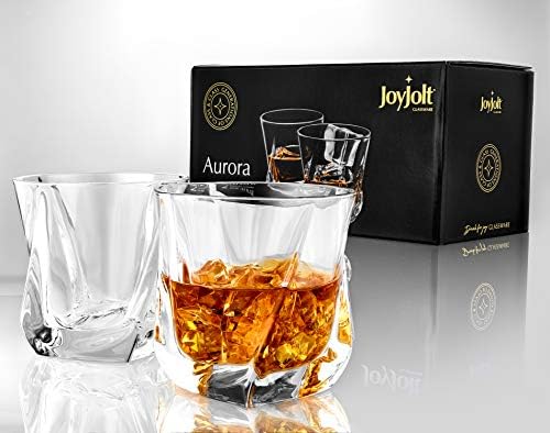 Kristalnu čašu za viski JoyJolt Aurora – Lampa Čaše za viski - Set od 2 Staromodna Čaša za liker – Kristalne čaše za škotski viski za burbon – Čaše za viski na 8,10 oz