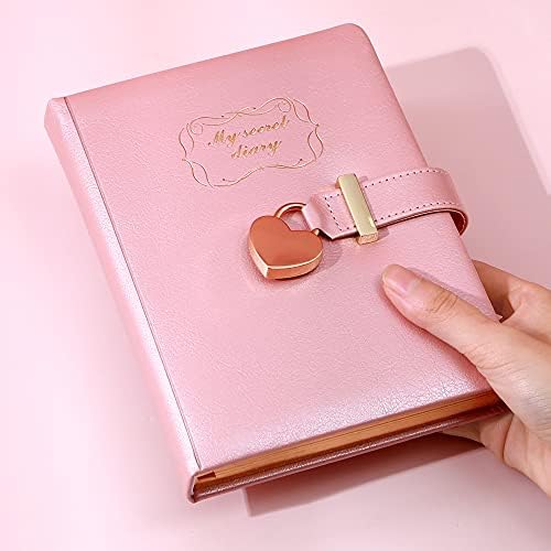 Dnevnik s lokot u obliku srca CAGIE, Dnevnik za djevojčice s bravom i ključem, Zapisnik sa blokadom od ružičaste