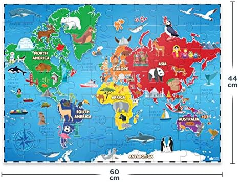 Zagonetka s kartom svijeta za djecu - 75 komada Zagonetke kontinenta - Dječje puzzle iz geografije za djecu