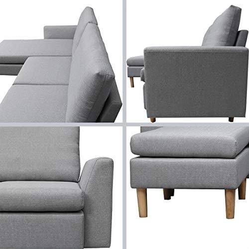 Sekcijska kauč, Sekcijska kauč L-oblika s реверсивным шезлонгом, Fotelje i sofe s modernim lana krpom za malog prostora (Sivo-Plava)