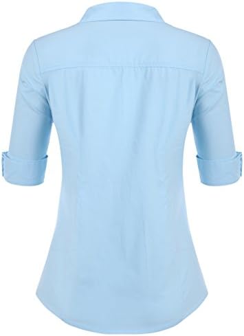 Hotouch Ženska košulja na zakopčane 3/4 Rukava Osnovna Košulja na zakopčane Slim Fit Pamučne Majice